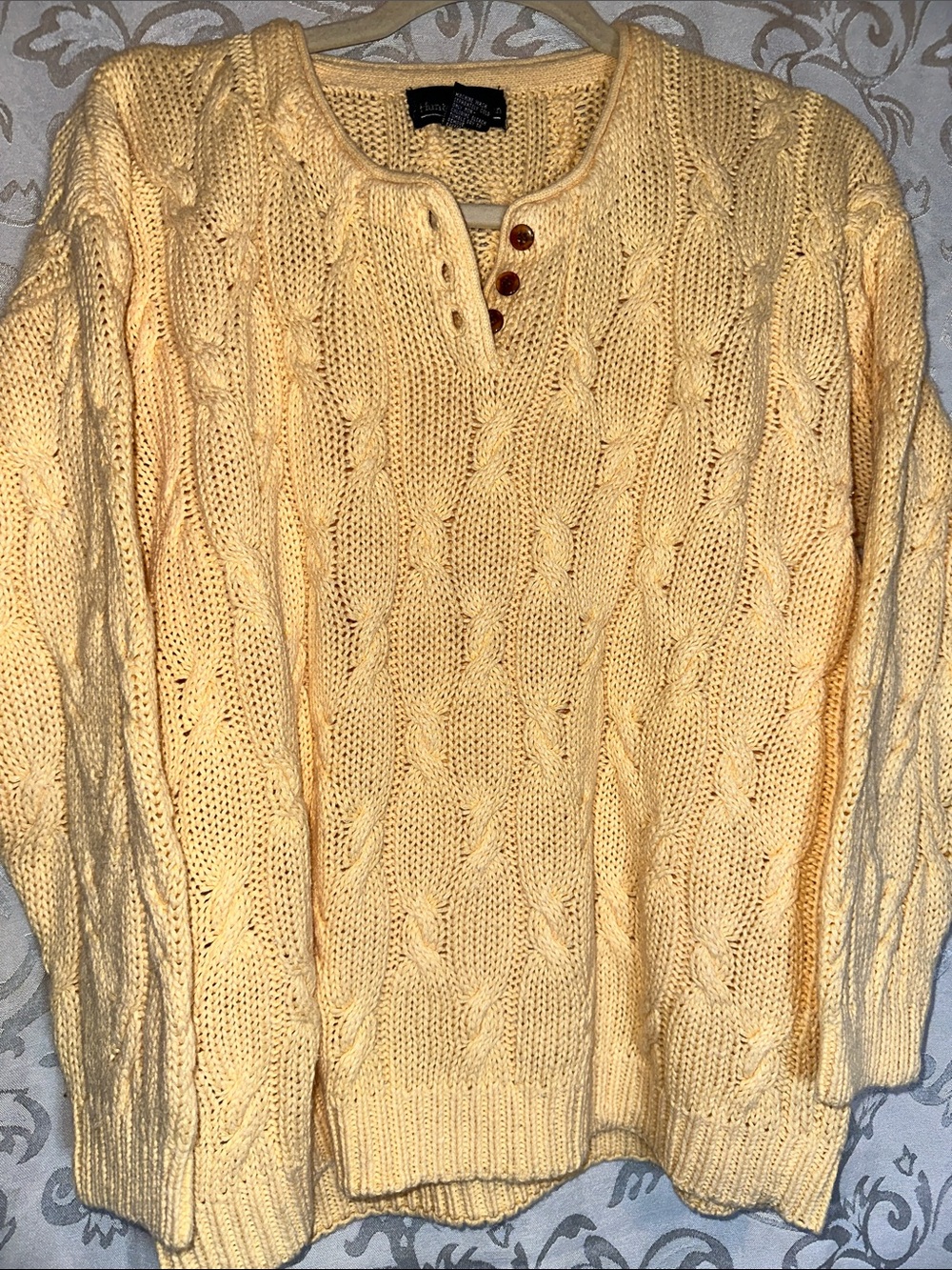 Hunters Run Soft Cable-Knit Sweater in Pale Yellow Vintage Preppy